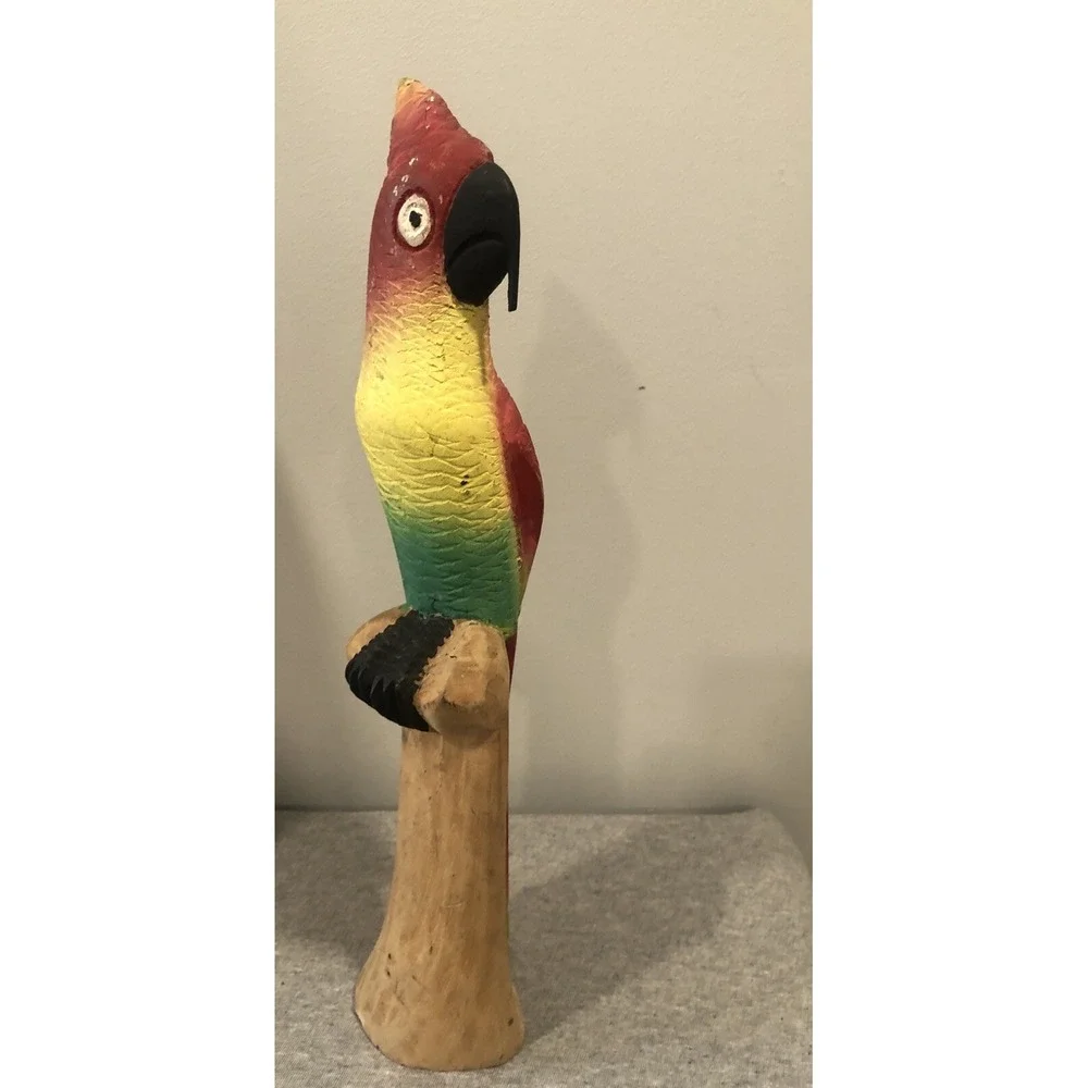 HandCarved Wood Parrot Sculpture Colorful Tropical Bird Decor 13